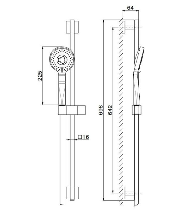 Душевая стойка c лейкой и шлангом, черный матовый, Futura Kerama Marazzi, черный - 851KM.01.093