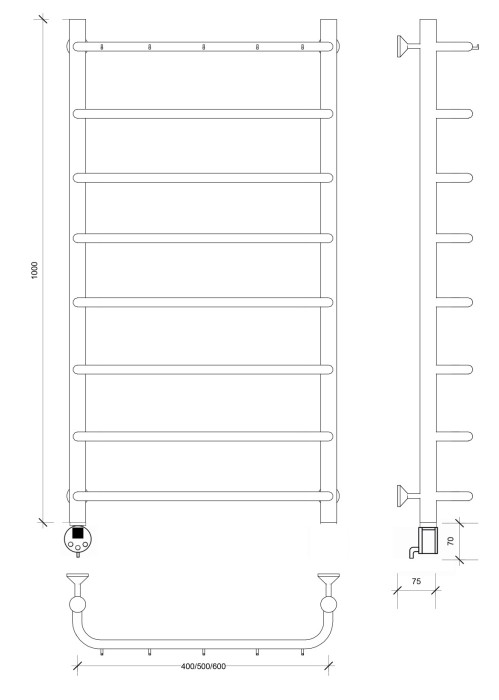 Полотенцесушитель электрический 100x40 Мерида 1 К (черный матовый) Secado арт. 4673739235331