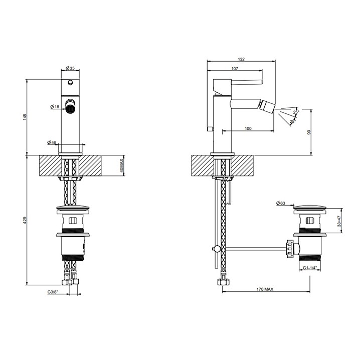 Смеситель для биде, на 1 отв, с донным клапаном, Gessi Emporio Via tortona, black xl арт. 18607#299