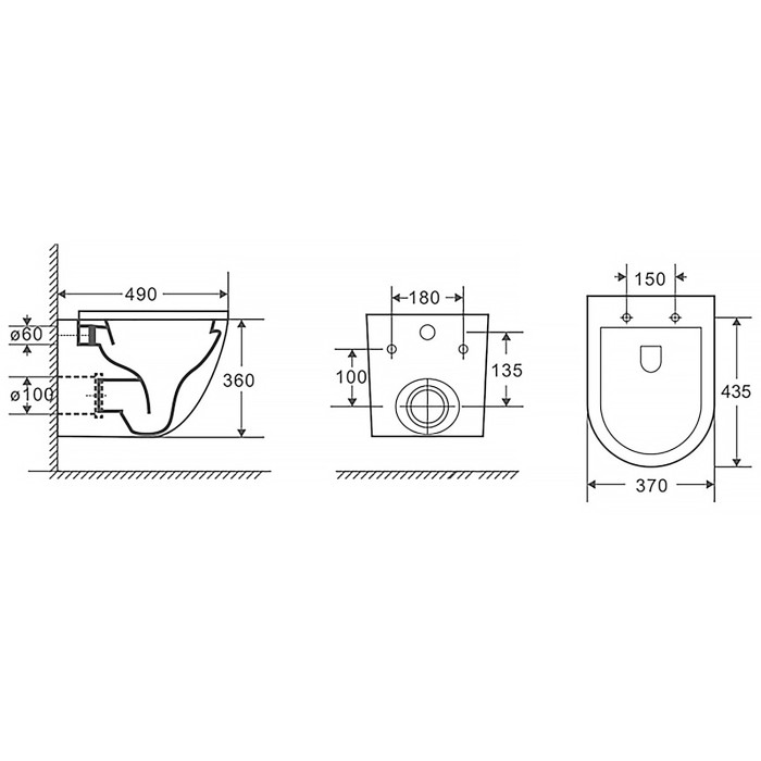 Подвесной унитаз 370х490х360 безободковый, с быстросъемным сидением микролифт, Azario Grado арт. AZ-0046