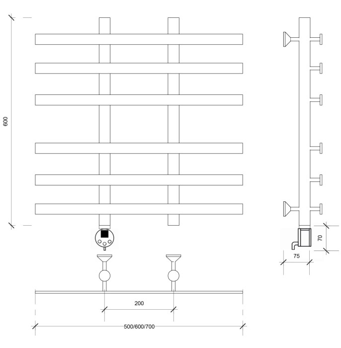 Полотенцесушитель электрический 60x20x50 Понтида 4 Secado арт. 4673739240434