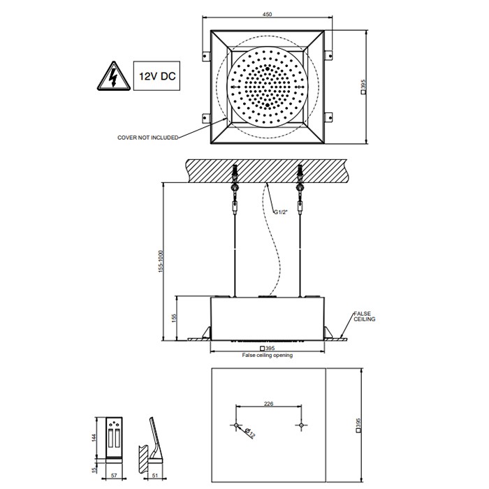 Верхний душ 35х35см., потолочный, режимы: троп. ливень, хромотерапия, пульт упр., Gessi Afilo, mirror steel арт. 57601#279
