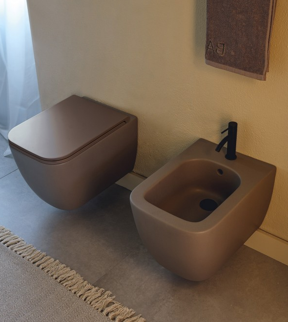 Унитаз подвесной, безободковый, цвет табачный матовый, Scarabeo TEOREMA 2.0 - 5126/CL 53