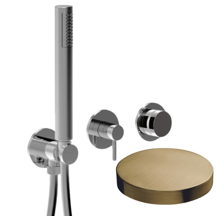 Внешняя часть встраиваемого смесителя для душа на 3 режима, однорычажный, поворотный переключатель, ручной душ + 2 доп. вывода воды, Giulini My ring, золото брашированное арт. MRX5302EPOSP