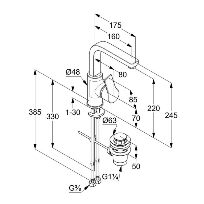 Однорычажный смеситель для раковины с боковым управлением, с донным клапаном, zenta sl Kludi, хром - 480270565