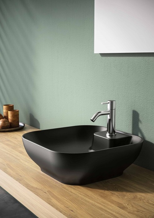 Накладная раковина Trend, 42x42xh14 см, с отверстием под смеситель, Olympia ceramica Trend, черный матовый арт. TRE42QU42123