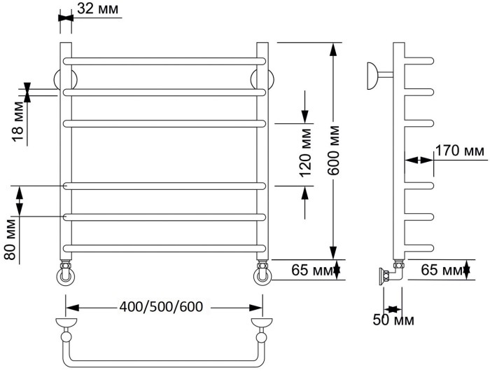 Полотенцесушитель водяной латунный  Мерида 3 (бронза) Secado арт. 4603777476946