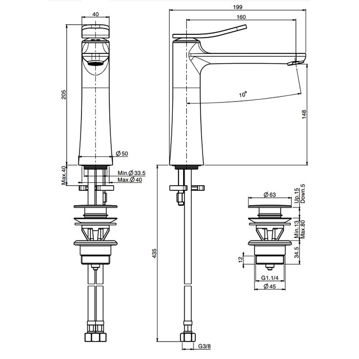 Fima Carlo Frattini Смеситель на раковину, на 1 отв., h20.5см., с донным клапаном, Flo, F3801LOR.1 цвет: золото