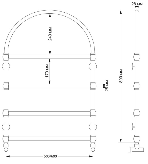 Полотенцесушитель водяной латунный 60x80 Римини (бронза) Secado арт. 4603777465797