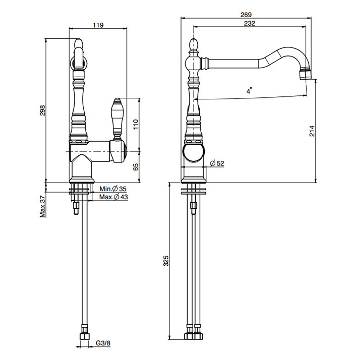Fima Carlo Frattini Смеситель для кухни, на 1 отв., Kitchen, F5417NOR цвет: золото