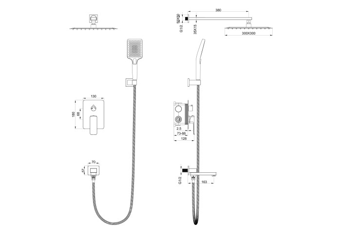 Душевая система встраиваемая, Wonzon & Woghand Edge, WW-88939003-CR цвет: хром