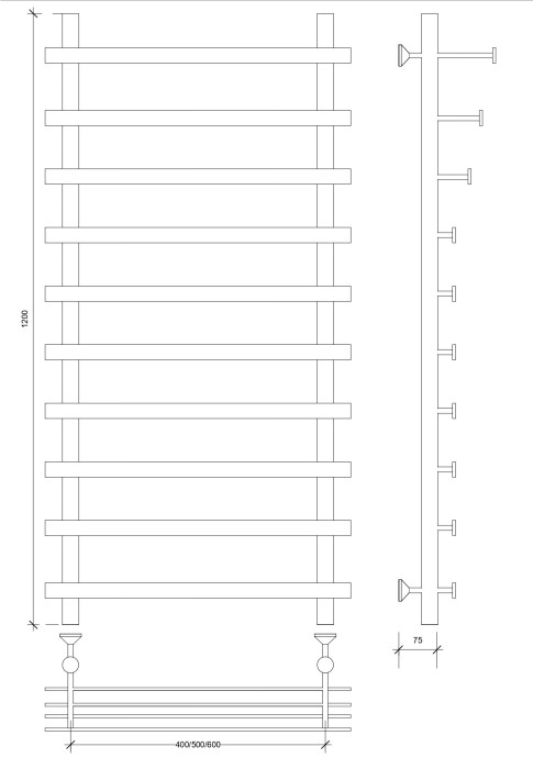 Полотенцесушитель водяной 120x60x70 Понтида 7 СП (черный) Secado арт. 4673739228074