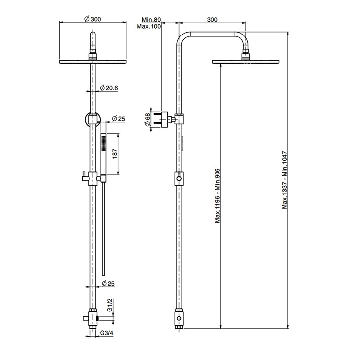 Fima Carlo Frattini Душевая стойка с верхним душем 25см., держателем и ручным душем, Colonne doccia, F2120NS цвет: чёрный