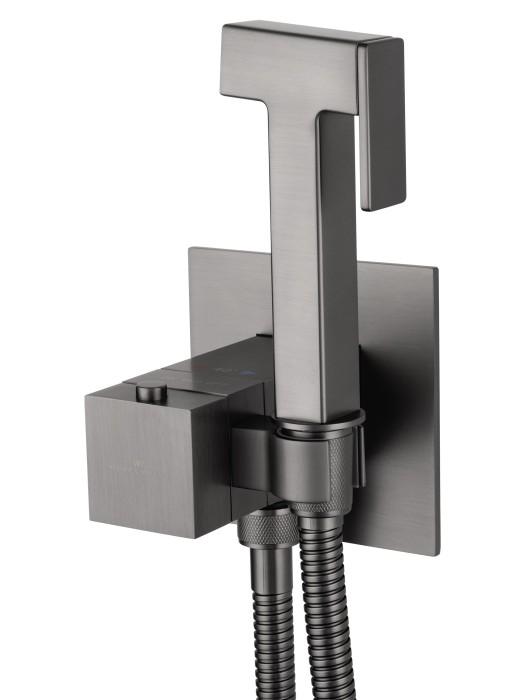 Смеситель с гигиеническим душем и термостатом встраиваемый, Wonzon & Woghand, WW-88829910-BGM цвет: графит