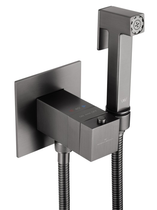 Смеситель с гигиеническим душем и термостатом встраиваемый, Wonzon & Woghand, WW-88829910-BGM цвет: графит