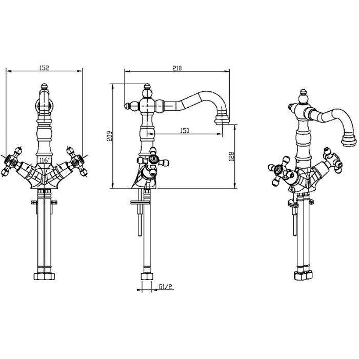 Смеситель для раковины, бронза, Crystal Boheme 312-CRST