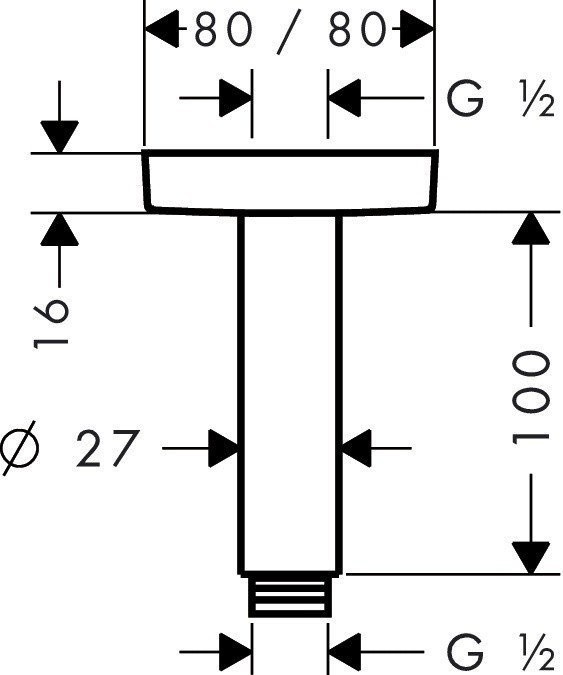 Душевой кронштейн E потолочный 100 мм Hansgrohe, хром арт. 27467000