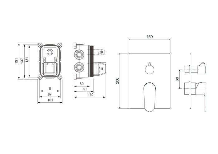 Смеситель для ванны 3 режима (внешняя и скрытая часть), Aquatek Оберон, хром арт. AQ1247CR