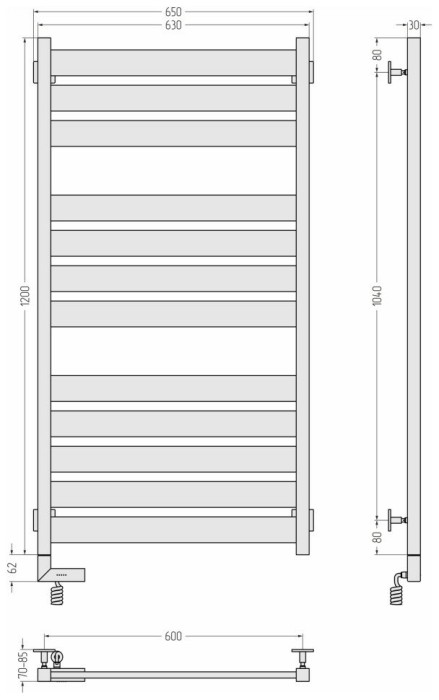 Сунержа Электрический полотенцесушитель 1000x300, Центурион 2.0, 31-5602-1260 цвет: матовый чёрный