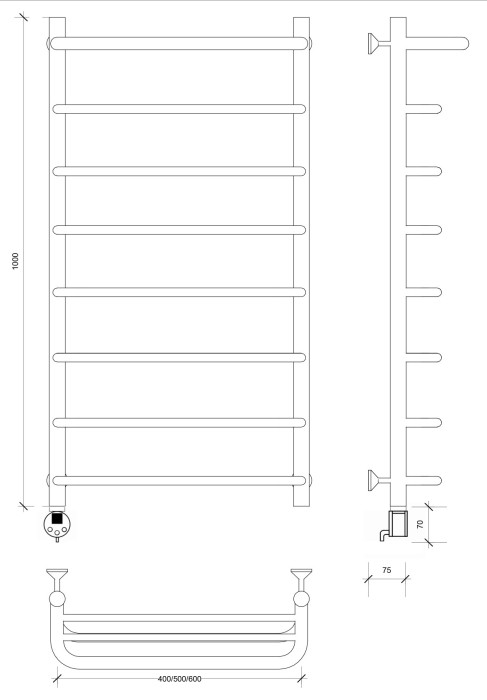 Полотенцесушитель электрический 100x40 Мерида 1 СП (черный матовый) Secado арт. 4673739235577