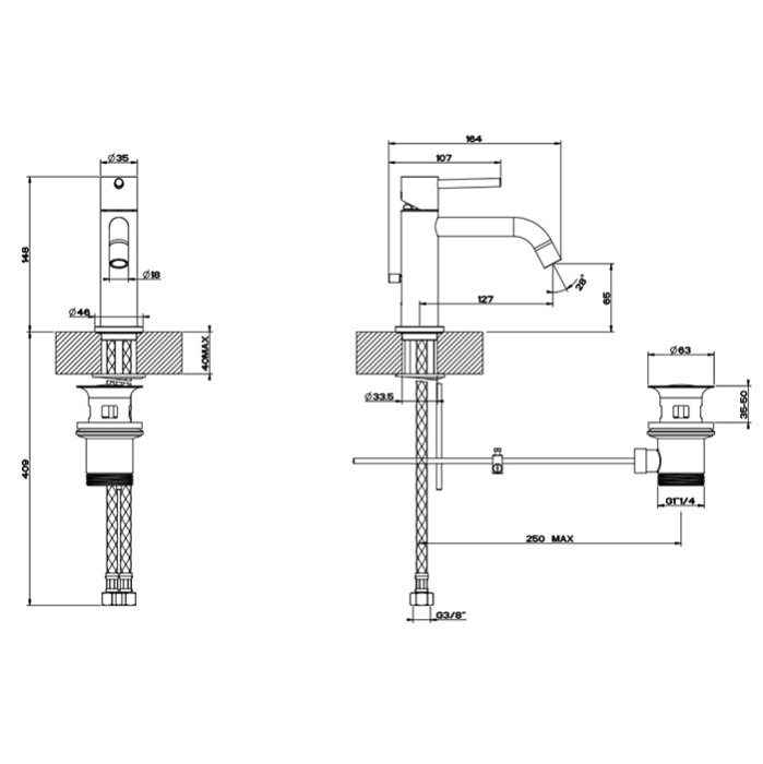 Смеситель для раковины, на 1 отв, с донным клапаном, Gessi Emporio Via tortona, finox brushed nickel арт. 18601#149