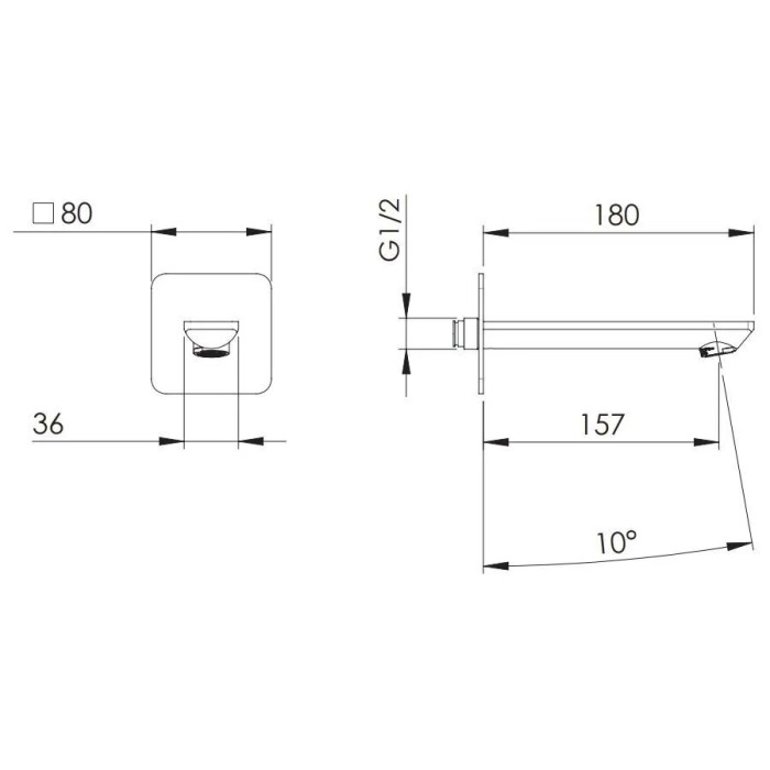 Излив настенный 18 см никель глянцевый, Remer Energy, скрытого монтажа 91EYNP