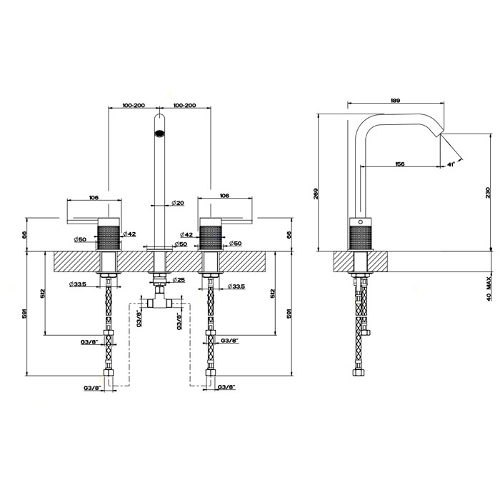 Смеситель для раковины на 3 отверстия, без донного клапана, Gessi Cesello, шлифованная сталь арт. 54411#239