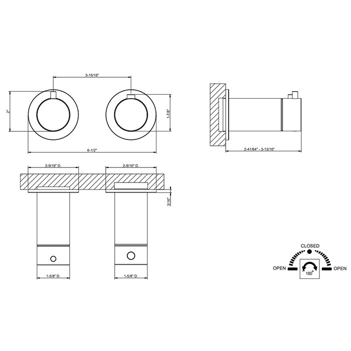 Смеситель для душа, встраиваемый, термостатический, с переключателем на 2 положения, внешняя часть, Gessi 316, black metal brushed pvd арт. 54234#707