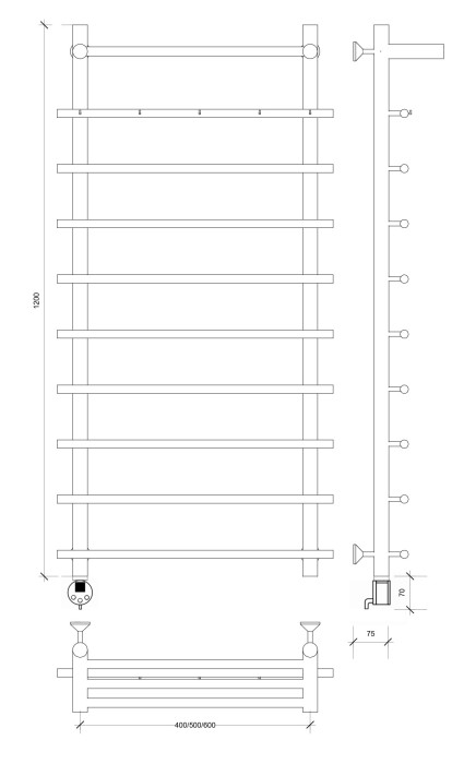 Полотенцесушитель электрический 120x40 Триада 1 СП Secado арт. 4673739242445