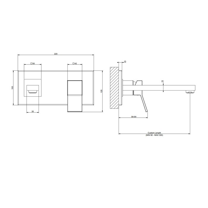 Смеситель для раковины, встраиваемый, однорычажный, с индивидуальной длиной излива (70-300мм), Gessi Rettangolo, black xl арт. 53084#299