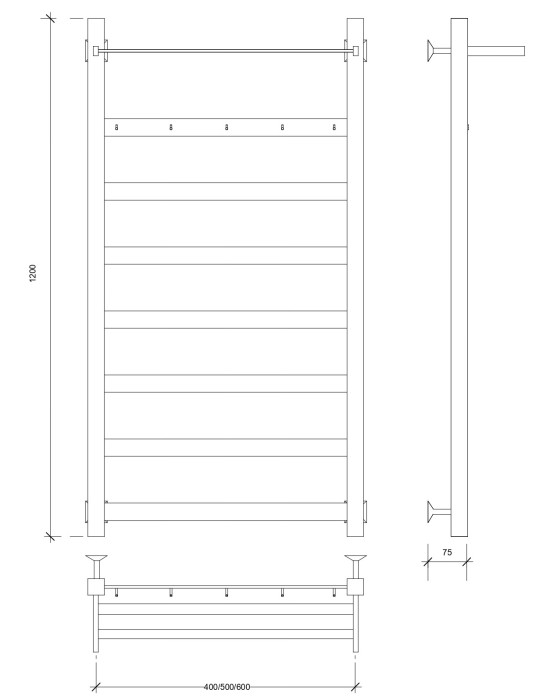 Полотенцесушитель водяной 120x40 Комано 1 КСП (хром) Secado арт. 4603759401058