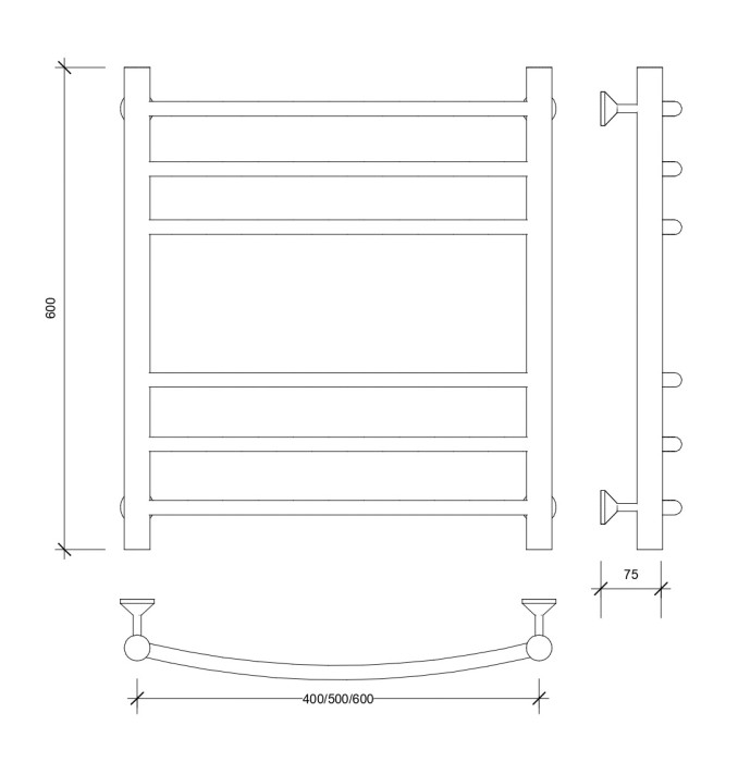 Полотенцесушитель водяной 60x60 Милан 3 (хром) Secado арт. 4603777444952