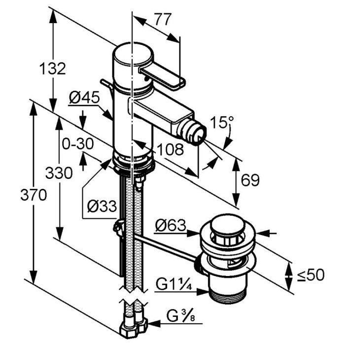 Однорычажный смеситель для биде dn15, zenta Kludi, хром - 385300575