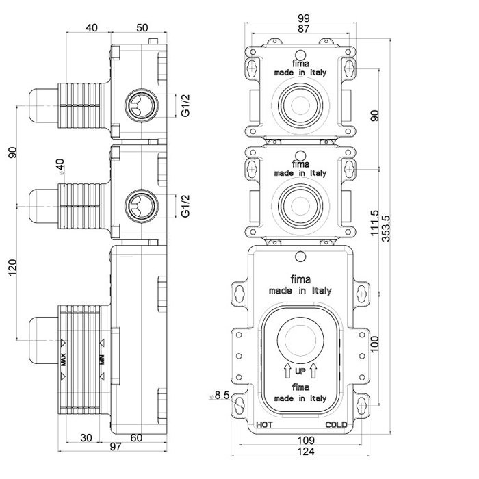 Fima Carlo Frattini Внутренняя часть для термостатического смесителя, Fimathermbox, F2462 цвет: