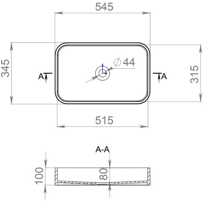 Раковина накладная 54x34,5, матовая, Salini CALLISTA арт. 1101204SMRH