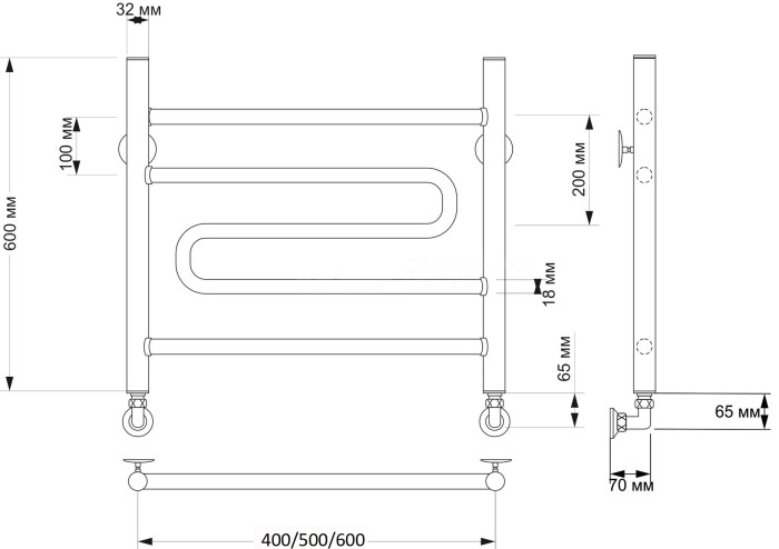 Полотенцесушитель водяной латунный 60x60 Валенсия 2 (бронза) Secado арт. 4603777460174