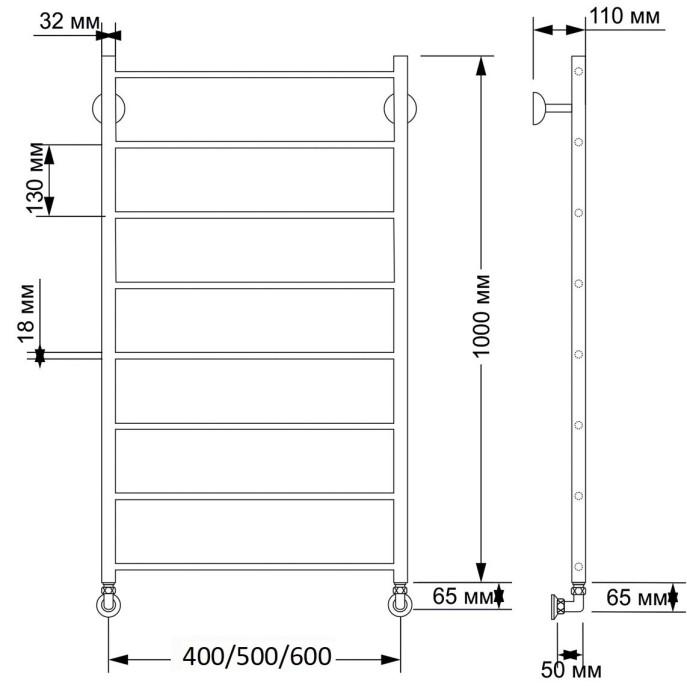 Полотенцесушитель водяной латунный 40x100 Триада 1 (бронза) Secado арт. 4603777458720