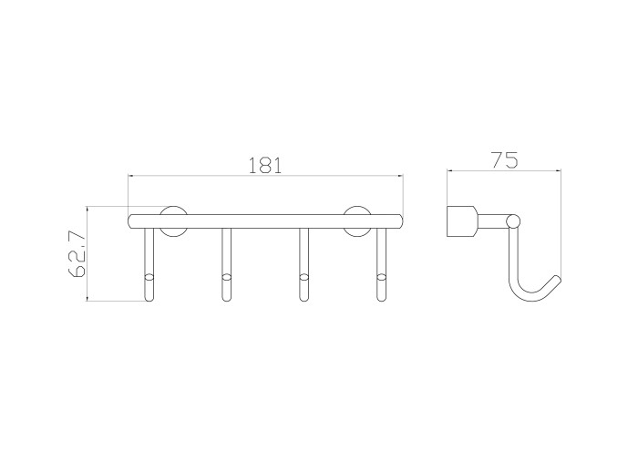 Вешалка с 4 крючками для ванной, Wonzon & Woghand, WW-9382-4 цвет: хром