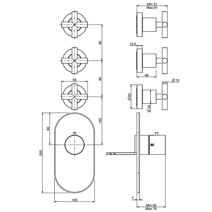 Fima Carlo Frattini Смеситель для душа, встраиваемый, термостатический, с переключателем на 3 выхода, Maxima, F5333X3NS цвет: черный
