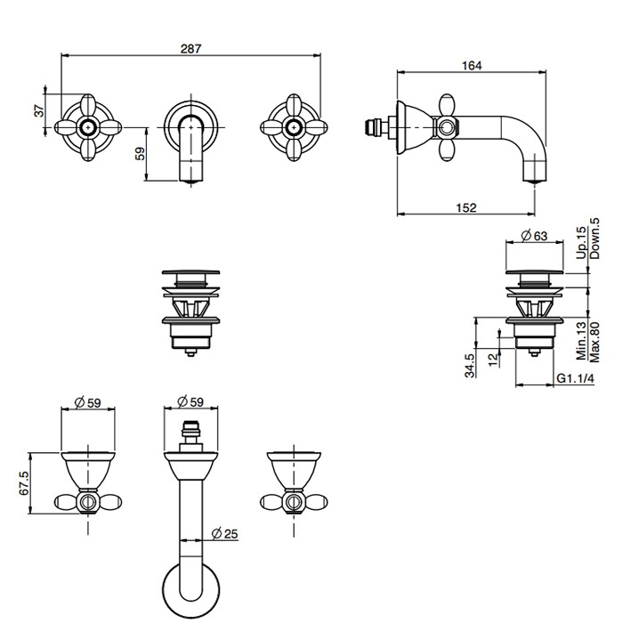 Fima Carlo Frattini Смеситель для раковины, встраиваемый, излив: 15см., Olivia, F5001/5OR цвет: золото