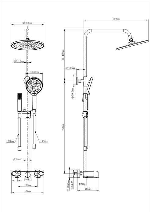 Душевая система с термостатом, Wonzon & Woghand Muse, WW-B4113-CR цвет: хром