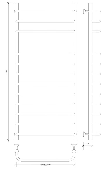 Полотенцесушитель водяной 120x50 Мерида 5 (черный) Secado арт. 4673739226087