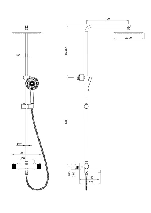 Душевая система с термостатом, Wonzon & Woghand, WW-88739902-MB цвет: черный