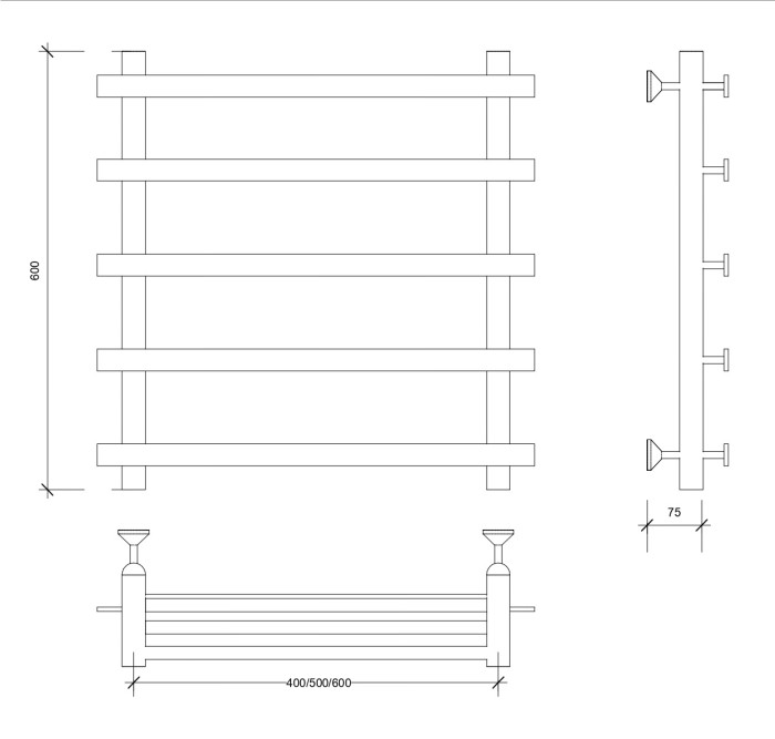 Полотенцесушитель водяной 60x70 Понтида 1 (черный) Secado арт. 4673739227084