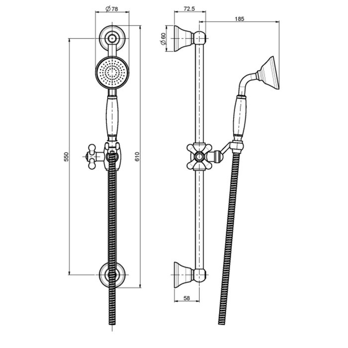 Fima Carlo Frattini Душевой гарнитур: душевая штанга, держатель для ручного душа и ручной душ, Saliscendi, F2044/2OR цвет: золото