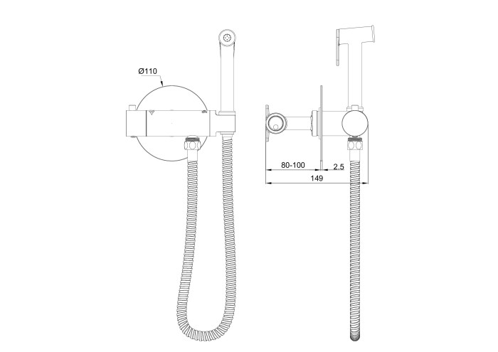 Смеситель с гигиеническим душем и термостатом встраиваемый, Wonzon & Woghand, WW-88819902-CR цвет: хром