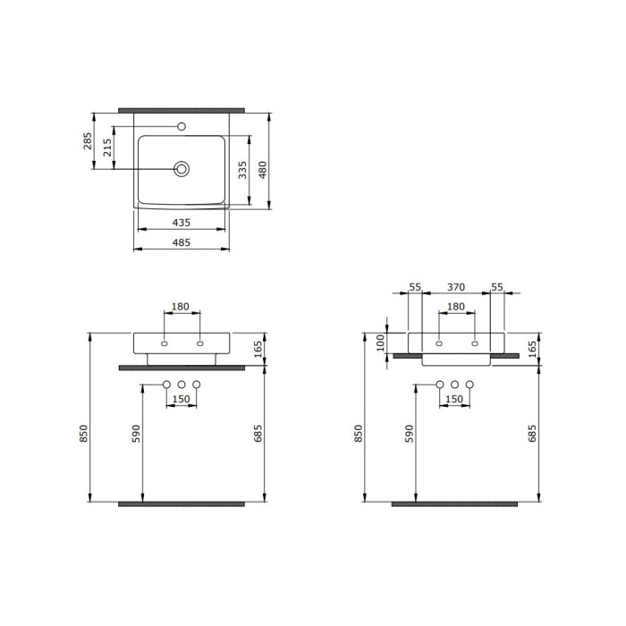 Раковина, прямоугольная, 48,5x48 BERGES Strati арт. 182005