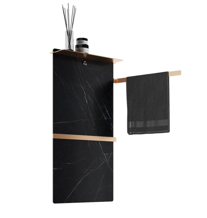 Полотенцесушитель электрический с каменной плитой Черный мрамор, Wonzon &amp; Woghand Stuttgart, WW-A504-BG цвет: золото