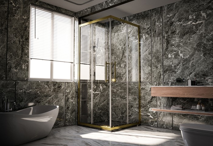 Душевой угол 1000Х800x2000 Veconi Premium Trento, брашированное золото, стекло прозрачное арт. PTC20-G-10080-01-C4