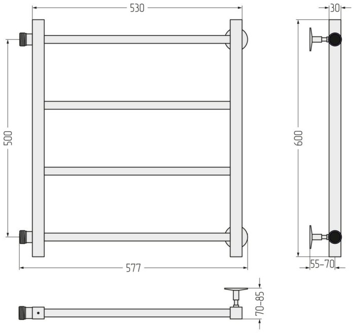 Стилье Водяной полотенцесушитель 500x500, Версия-КБ, 12630-5050 цвет: белый